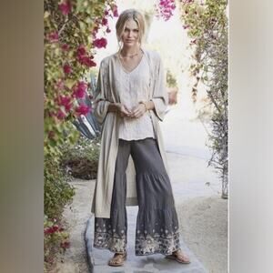 Johnny Was silk cashmere embroidered kimono sleeve cardigan long length womens S